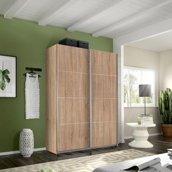 Rauch Belluno 136cm 2 Door Sliding Wardrobe - Sonoma Oak