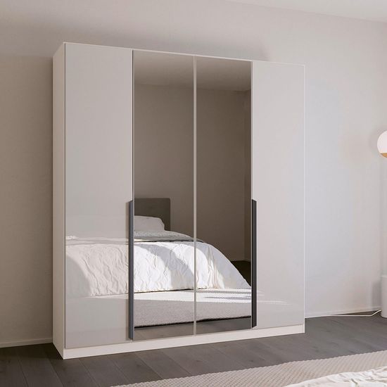 Rauch Quadra Spin 181cm 4 Door Wardrobe with Mirror - Alpine White and Crystal White Glass