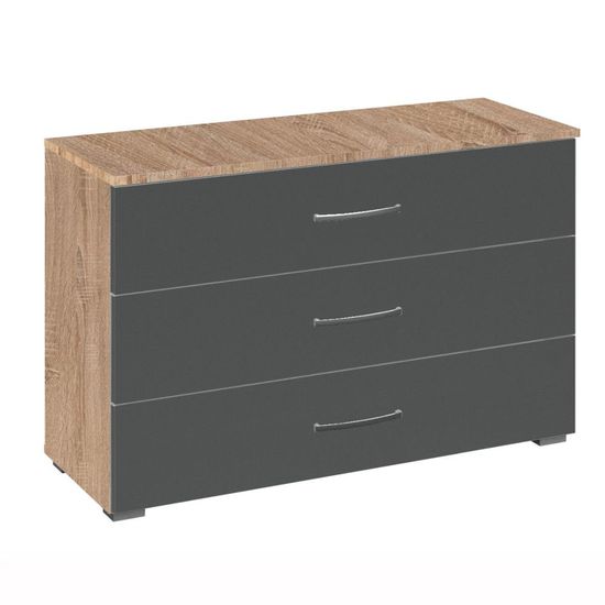 Rauch Aditio 3 Drawer Wide Chest - Sonoma Oak and Metallic Dark Grey