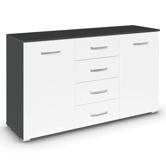 Rauch Aditio 2 Door Medium Sideboard with 4 Drawer - 120cm - Metallic Dark Grey and Alpine White