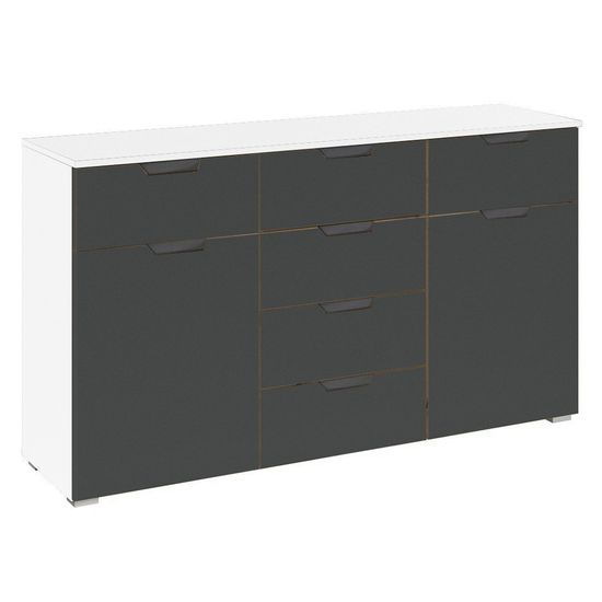 Rauch Aditio 2 Door Medium Sideboard with 6 Drawer - 120cm - Alpine White and Metallic Dark Grey