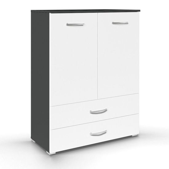 Rauch Aditio 2 Door Cupboard with 2 Bottom Drawer - Metallic Dark Grey and Alpine White