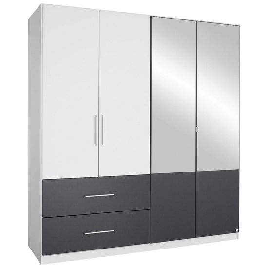 Rauch Alvor 181cm 4 Door Combi Wardrobe - Alpine White and Metallic Dark Grey