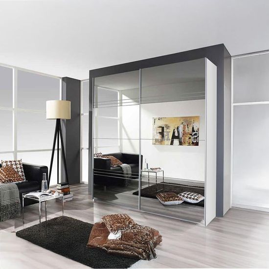 Rauch Koblenz 181cm 2 Door Mirrored Sliding Wardrobe - Alpine White and Grey Mirror