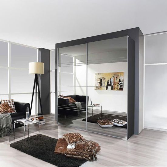 Rauch Koblenz 181cm 2 Door Mirrored Sliding Wardrobe - Metallic Dark Grey and Grey Mirror