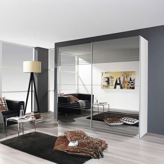 Rauch Koblenz 226cm 2 Door Mirrored Sliding Wardrobe - Alpine White and Grey Mirror