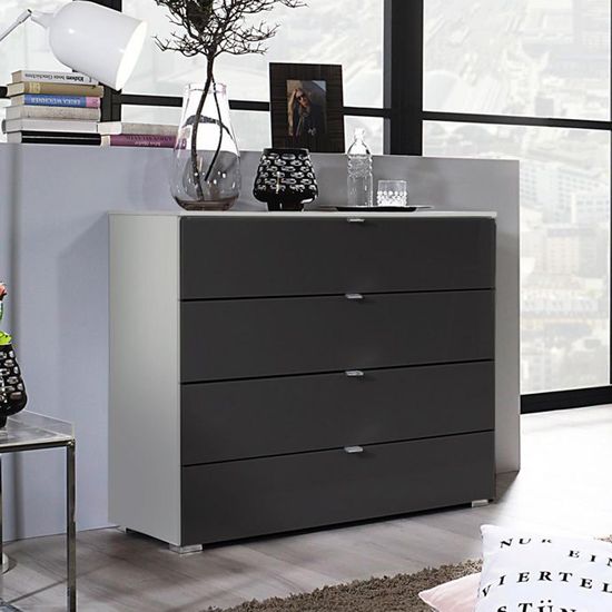 Rauch Erimo 4 Drawer Chest - Silk Grey and Basalt Glass