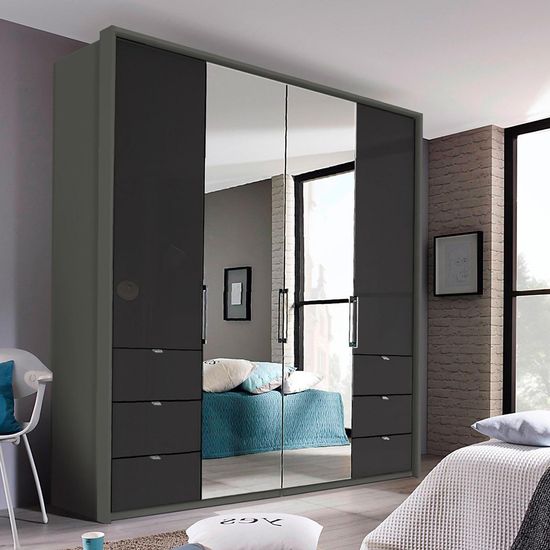 Rauch Erimo 204cm 4 Door Combi Wardrobe with 6 Drawer - Graphite and Basalt Glass