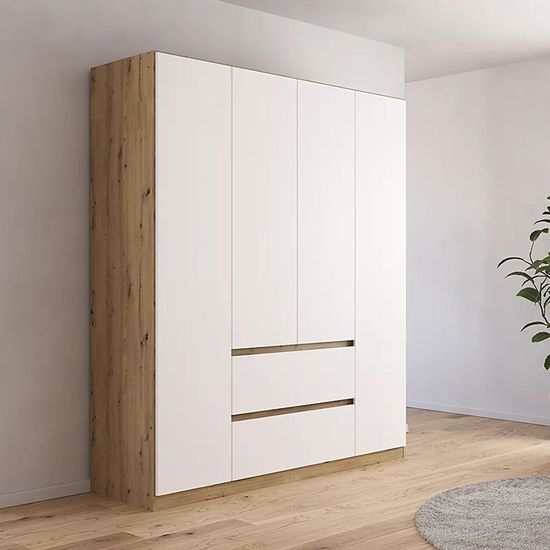 Rauch Mainz 181cm 4 Door Wardrobe with Drawer - Artisan Oak and Alpine White
