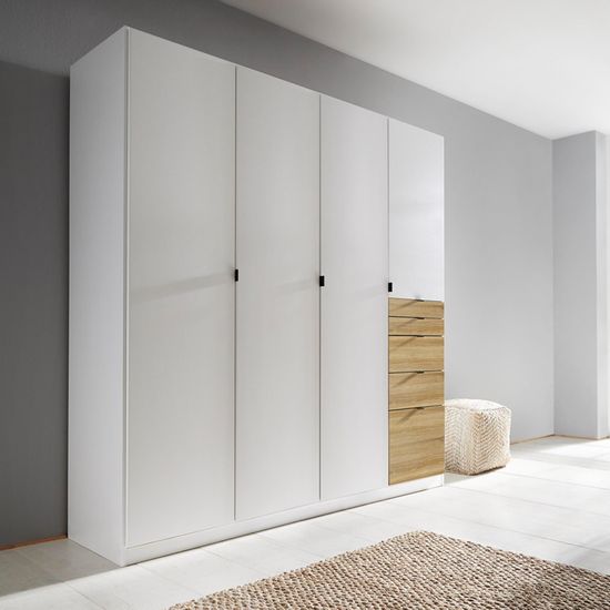 Rauch Ontario 181cm 4 Door Wardrobe with Drawer - Alpine White and Sonoma Oak