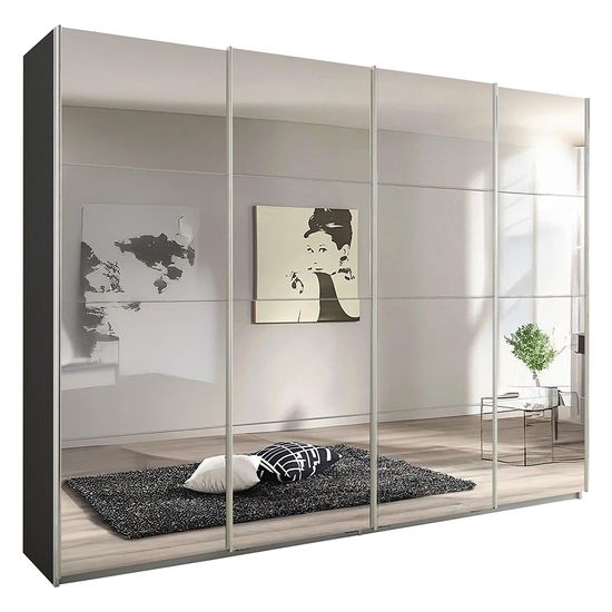 Rauch Syncrono 271cm 4 Door Sliding Mirrored Wardrobe - Metallic Dark Grey