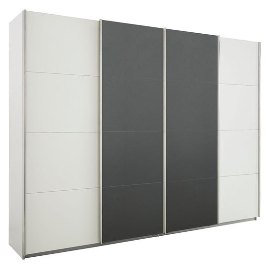 Rauch Syncrono 271cm 4 Door Sliding Wardrobe - Alpine White and Metallic Dark Grey