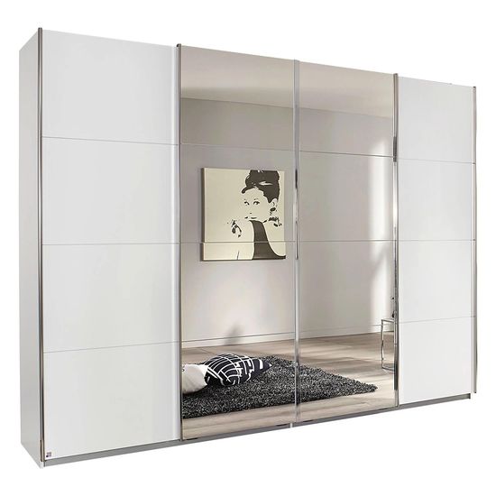 Rauch Syncrono 271cm 4 Door Sliding Wardrobe with Mirror - Alpine White