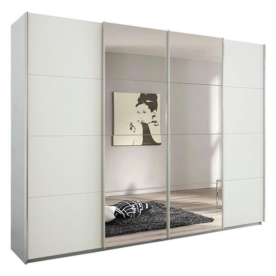 Rauch Syncrono 271cm 4 Door Sliding Wardrobe with Mirror - Silk Grey and Alpine White