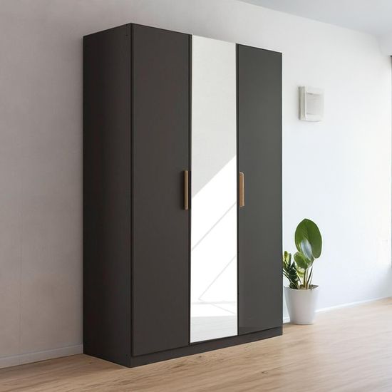 Rauch Skandi 136cm 3 Door Wardrobe with Mirror - Metallic Dark Grey