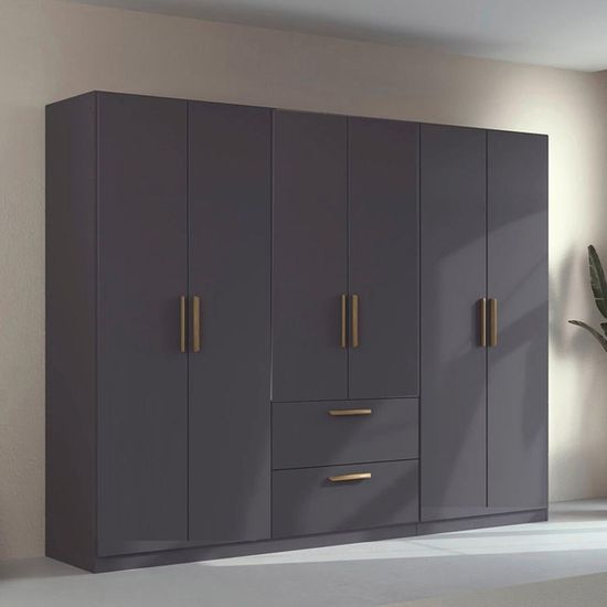 Rauch Skandi 271cm 6 Door Wardrobe with Drawer - Metallic Dark Grey