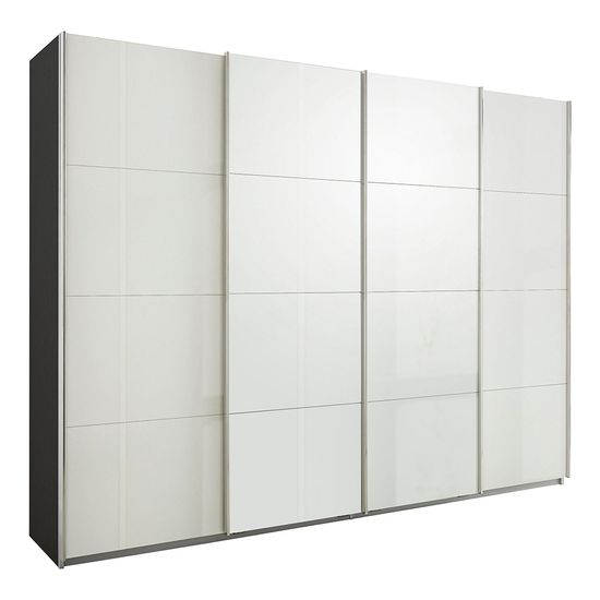 Rauch Syncrono 271cm 4 Door High Gloss Sliding Wardrobe - Metallic Dark Grey and White