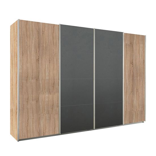 Rauch Syncrono 316cm 4 Door Sliding Wardrobe - Sonoma Oak and Metallic Dark Grey
