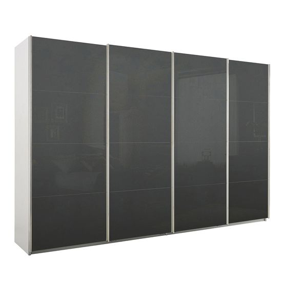Rauch Syncrono 316cm 4 Door Glass Sliding Wardrobe - Alpine White and Basalt