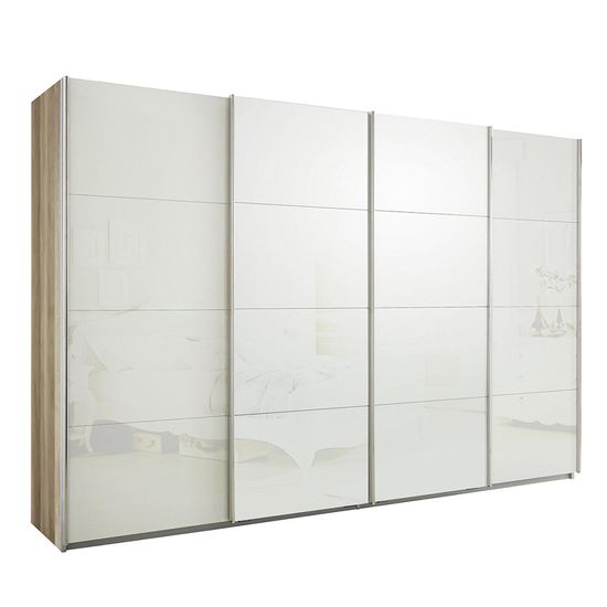 Rauch Syncrono 316cm 4 Door Glass Sliding Wardrobe - Sanremo Oak Light and White