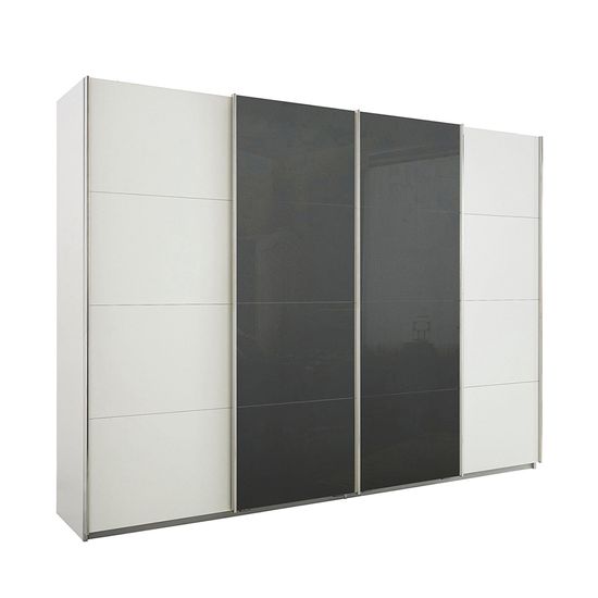 Rauch Syncrono 316cm 4 Door Sliding Wardrobe - Alpine White and Basalt Glass
