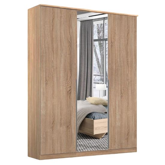 Rauch Texas 136cm 3 Door Wardrobe with Mirror - Sonoma Oak