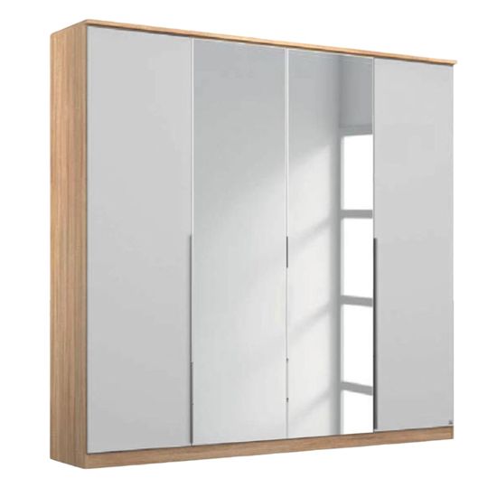 Rauch Texas 181cm 4 Door Wardrobe with Mirror - Sonoma Oak and Alpine White