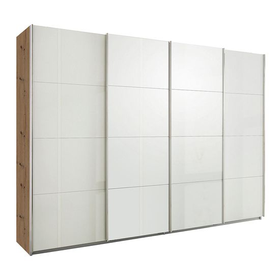 Rauch Syncrono 316cm 4 Door High Gloss Sliding Wardrobe - Artisan Oak and White