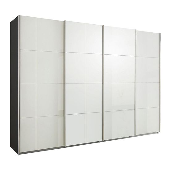 Rauch Syncrono 316cm 4 Door High Gloss Sliding Wardrobe - Metallic Dark Grey and White