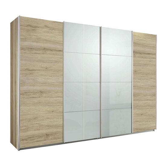 Rauch Syncrono 316cm 4 Door Sliding Wardrobe - Sanremo Oak Light and Grey High Gloss
