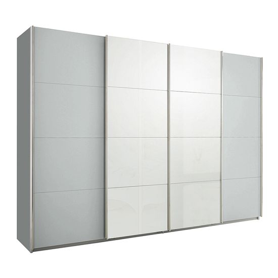 Rauch Syncrono 316cm 4 Door Sliding Wardrobe - Silk Grey and White High Gloss