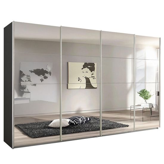 Rauch Syncrono 361cm 4 Door Sliding Mirrored Wardrobe - Metallic Dark Grey