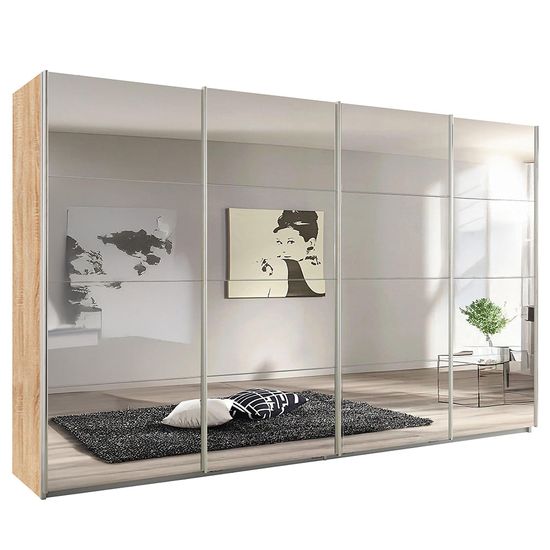 Rauch Syncrono 361cm 4 Door Sliding Mirrored Wardrobe - Sonoma Oak