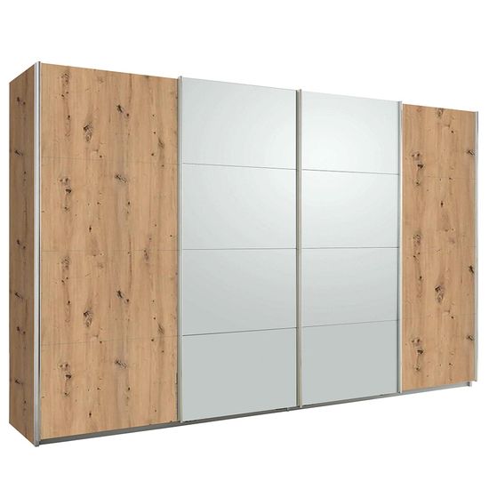 Rauch Syncrono 361cm 4 Door Sliding Wardrobe - Artisan Oak and Silk Grey