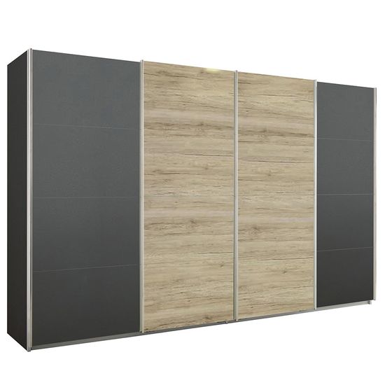 Rauch Syncrono 361cm 4 Door Sliding Wardrobe - Metallic Dark Grey and Sanremo Oak Light
