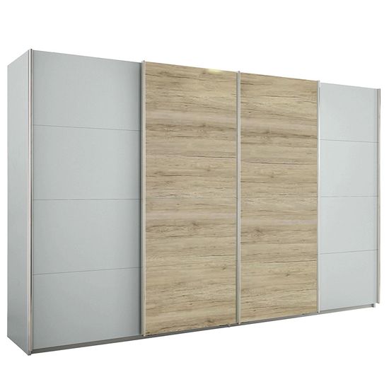 Rauch Syncrono 361cm 4 Door Sliding Wardrobe - Silk Grey and Sanremo Oak Light