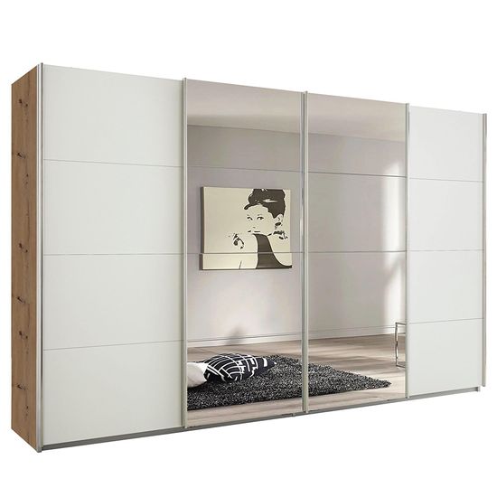 Rauch Syncrono 361cm 4 Door Sliding Wardrobe with Mirror - Artisan Oak and Alpine White