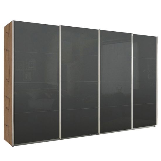 Rauch Syncrono 361cm 4 Door Glass Sliding Wardrobe - Artisan Oak and Basalt