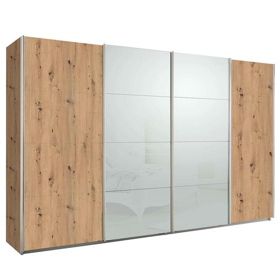 Rauch Syncrono 361cm 4 Door Sliding Wardrobe - Artisan Oak and Silk Grey Glass