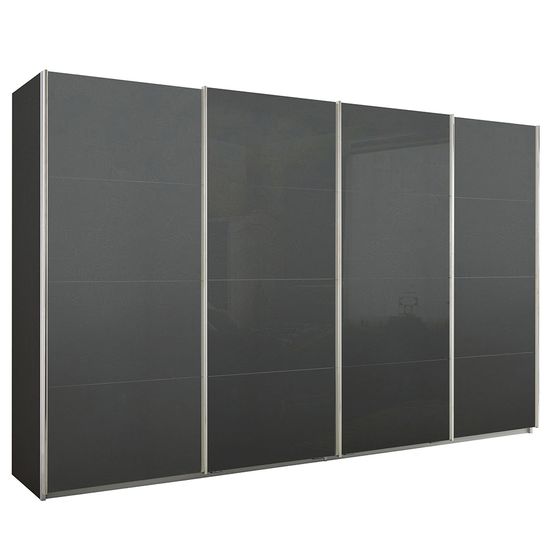 Rauch Syncrono 361cm 4 Door Sliding Wardrobe - Metallic Dark Grey and Basalt Glass