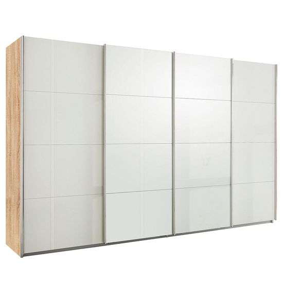 Rauch Syncrono 361cm 4 Door High Gloss Sliding Wardrobe - Sonoma Oak and White