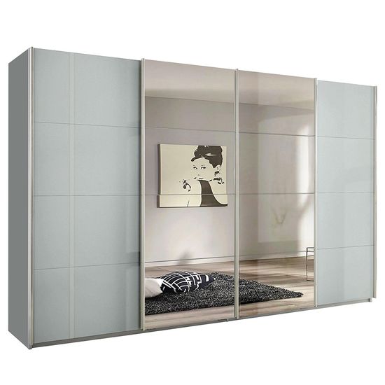 Rauch Syncrono 361cm 4 Door Sliding Wardrobe with Mirror - Silk Grey and Grey High Gloss