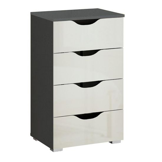 Rauch Arnstein 4 Drawer Narrow Chest - Metallic Dark Grey and White High Gloss
