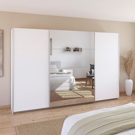 Rauch Quadra 315cm 3 Door Sliding Wardrobe with Mirror - Alpine White