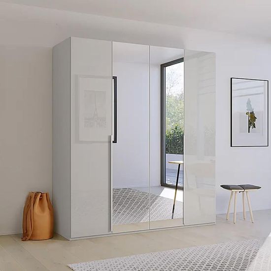 Rauch Purisma 201cm 4 Door Wardrobe with Mirror - Silk Grey Glass