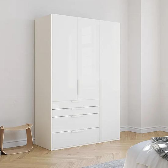 Rauch Purisma 151cm 3 Door Wardrobe with Drawer - Alpine White and Crystal White Glass
