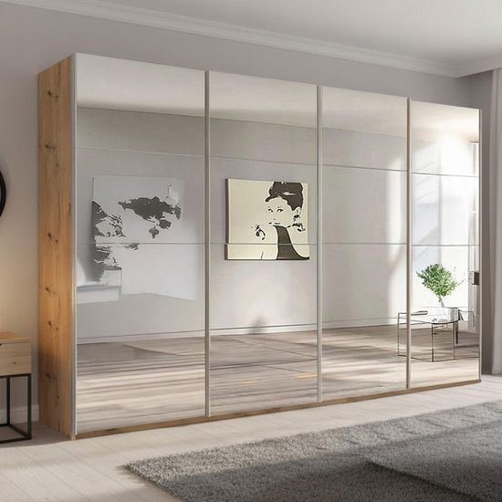 Rauch Beluga Extra 361cm 4 Door Sliding Mirrored Wardrobe - Artisan Oak