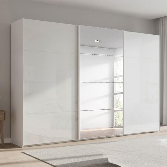 Rauch Beluga Extra 361cm 3 Door Sliding Wardrobe with Mirror - Alpine White and White High Gloss