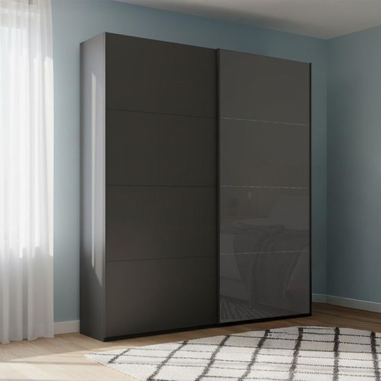 Rauch Beluga Extra 137cm 2 Door Sliding Wardrobe - Graphite and Basalt Glass Front