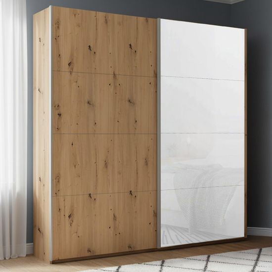 Rauch Beluga Extra 181cm 2 Door Sliding Wardrobe - Artisan Oak and White Glass Front